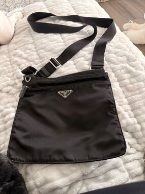 Prada Black Nylon Messenger Crossbody with Logo Plaque